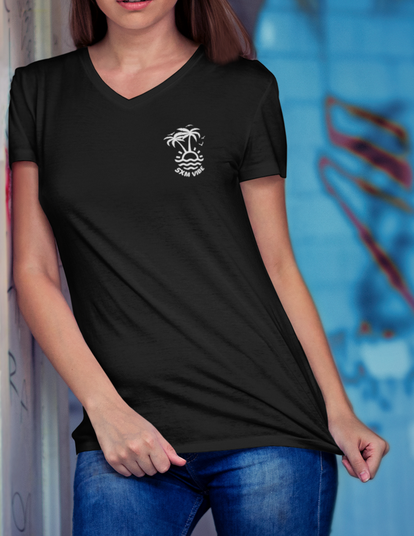 Camiseta clásica de escote en V para mujer